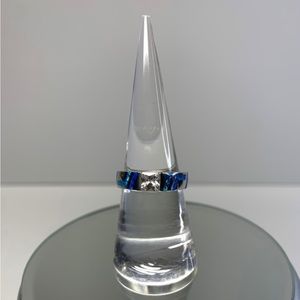 Handmade Sterling Silver Blue Opal with Clear/Colorless Cubic Zirconia Ring
